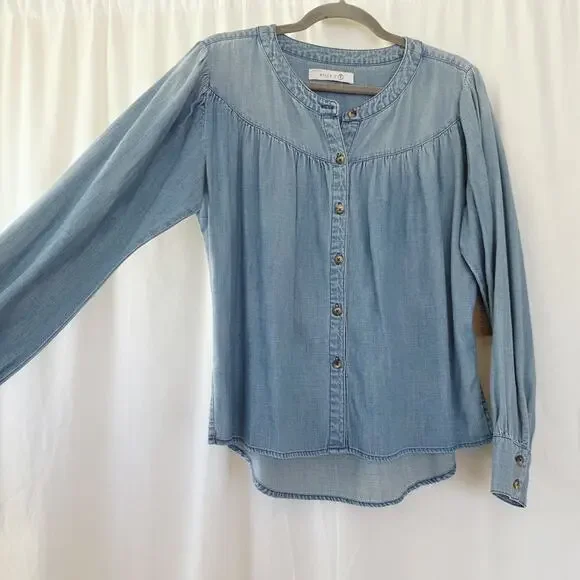 new! Billy T Pool Stripes Shirt Denim M Casual Top Blue Jean NWT Western Country - Picture 4 of 11